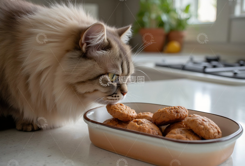 高清大图下载【趣麦麦图】吃鱼饼的波斯猫