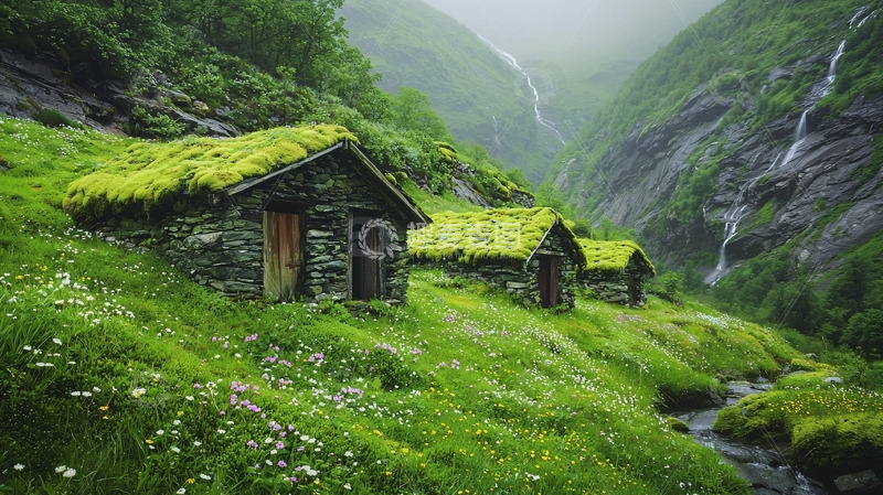 高清大图下载【趣麦麦图】苔藓屋顶小屋