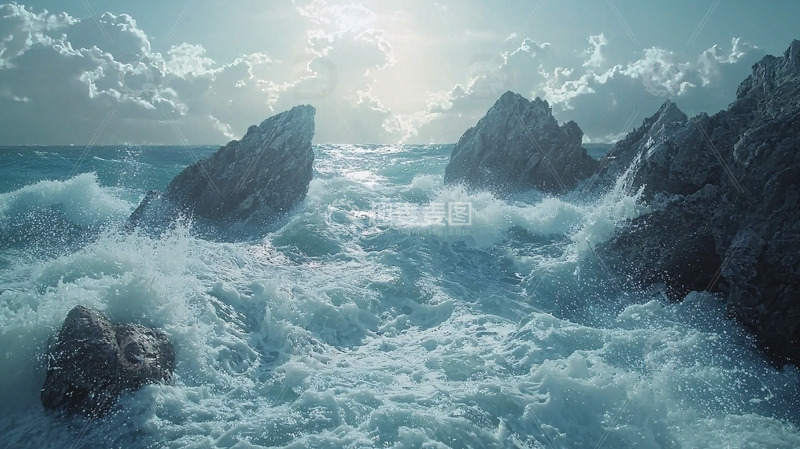 高清大图下载【趣麦麦图】暴风雨中的岩石海岸