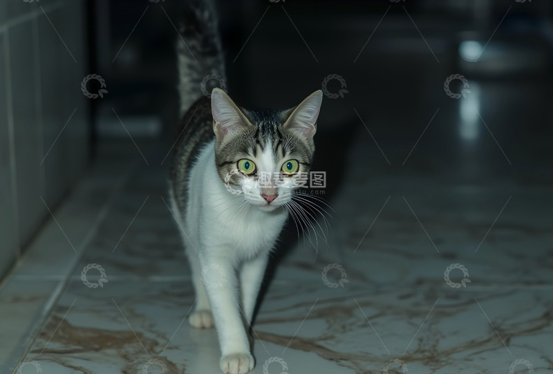 高清大图下载【趣麦麦图】波斯猫夜间巡视