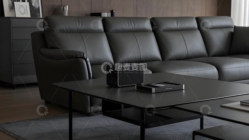 高清大图下载【趣麦麦图】黑色现代功能皮质单人沙发1