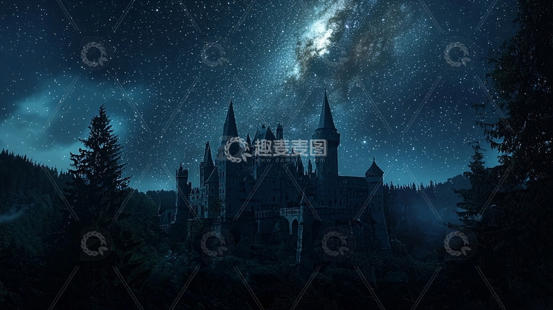 高清大图下载【趣麦麦图】星空下的哥特式城堡