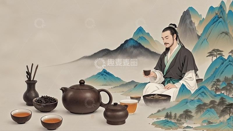 高清大图下载【趣麦麦图】茶文化创意插画背景图2