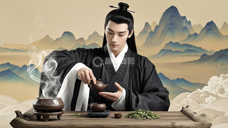 高清大图下载【趣麦麦图】茶文化创意插画背景图1