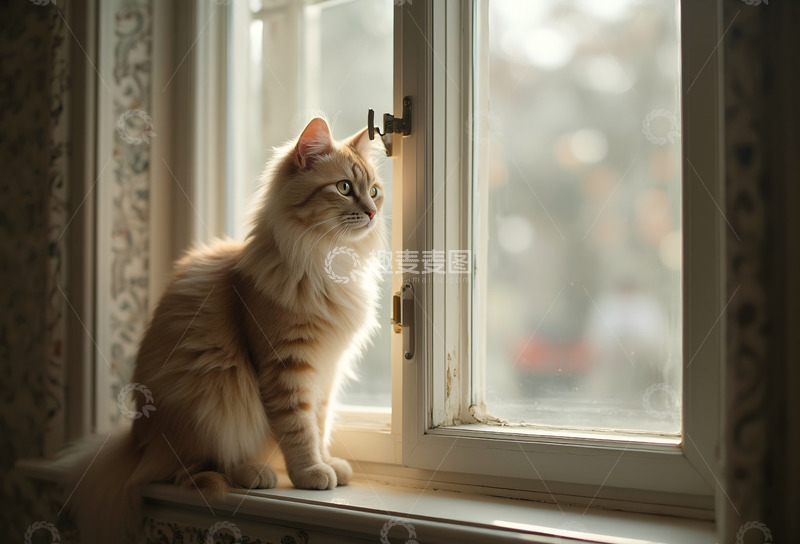高清大图下载【趣麦麦图】波斯猫窗边凝视 