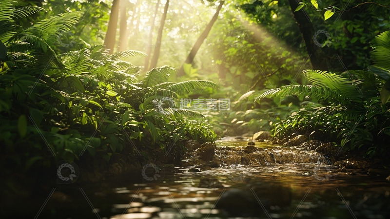 高清大图下载【趣麦麦图】阳光森林小溪