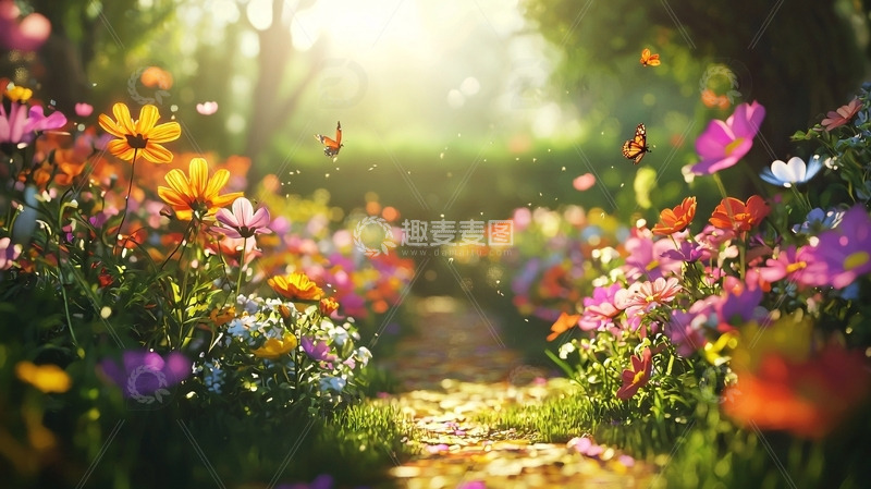 高清大图下载【趣麦麦图】阳光森林花路