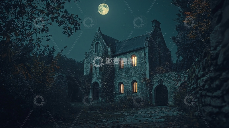 高清大图下载【趣麦麦图】月光下的古堡