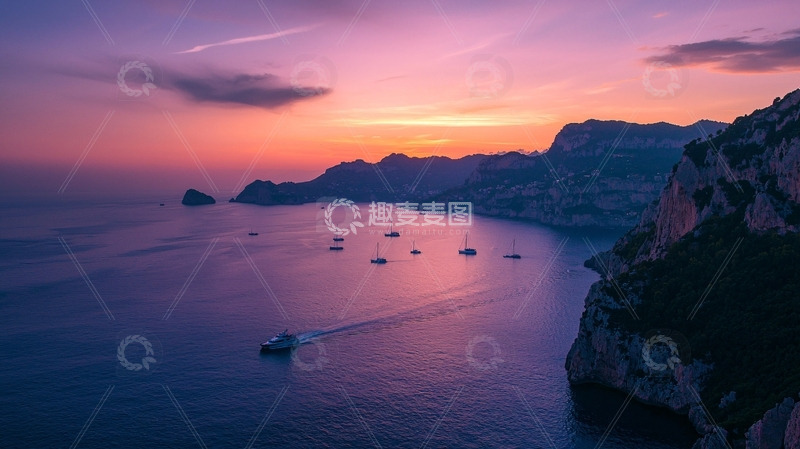 高清大图下载【趣麦麦图】紫色日落海景