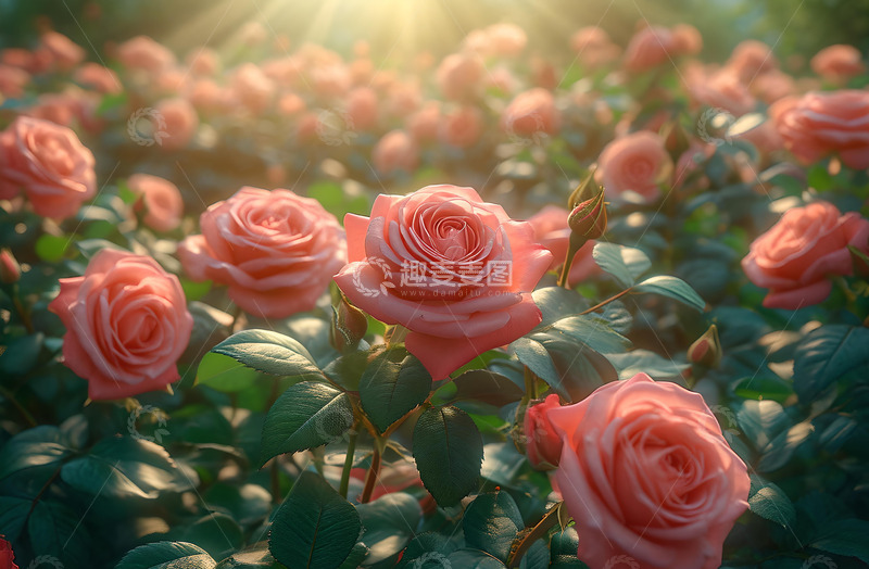 高清大图下载【趣麦麦图】粉色玫瑰花田摄影图