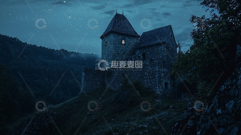 高清大图下载【趣麦麦图】夜色中的古老城堡
