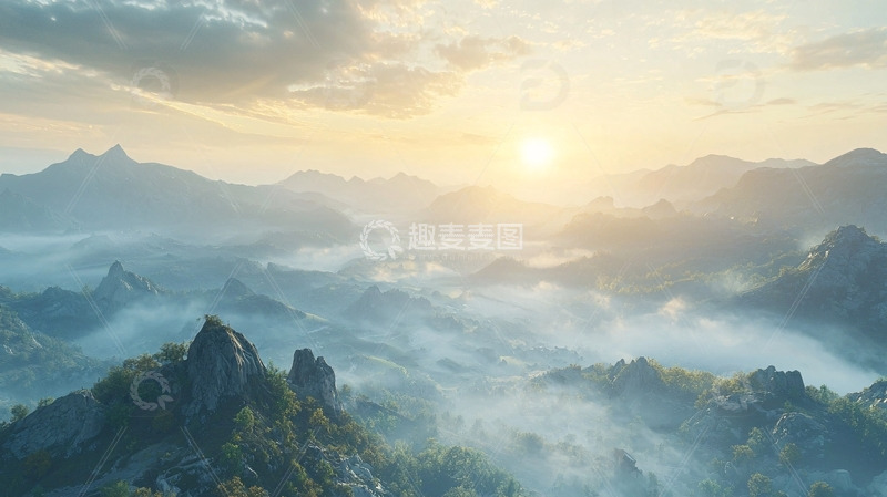 高清大图下载【趣麦麦图】日出山峦云海