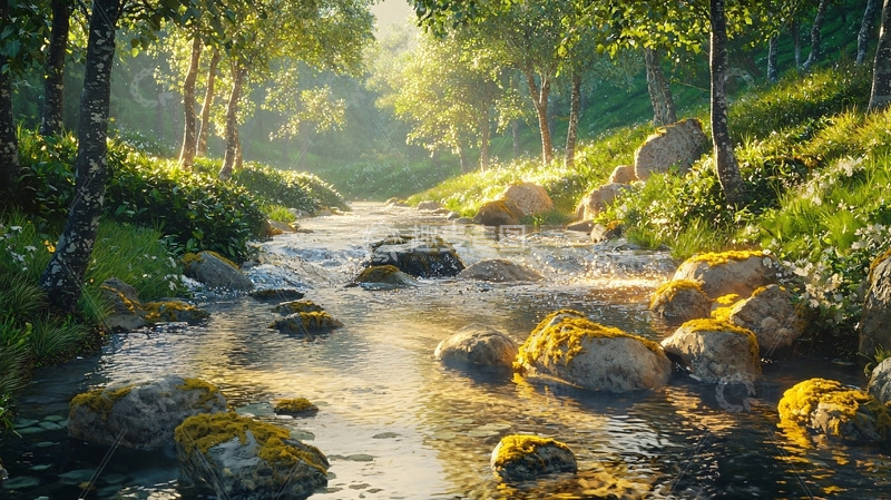 高清大图下载【趣麦麦图】阳光森林小溪