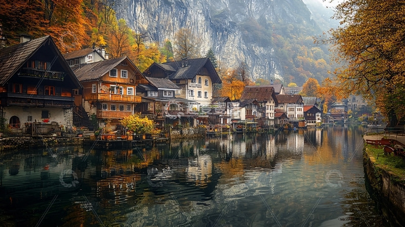 高清大图下载【趣麦麦图】秋日童话般山间小镇