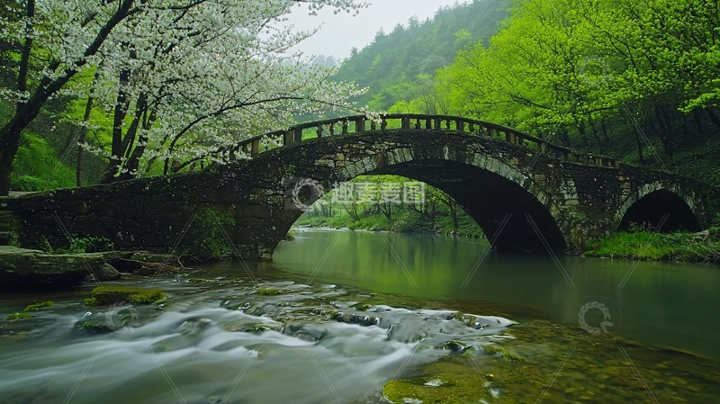 高清大图下载【趣麦麦图】古桥流水