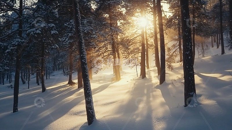 高清大图下载【趣麦麦图】冬日森林夕阳