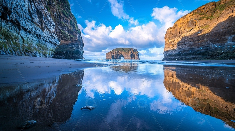 高清大图下载【趣麦麦图】海滩岩石拱门倒影