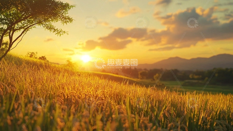 高清大图下载【趣麦麦图】夕阳西下草原风景