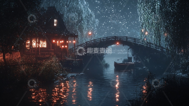 高清大图下载【趣麦麦图】雪夜小屋