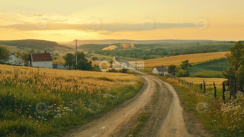 高清大图下载【趣麦麦图】乡间小路落日余晖