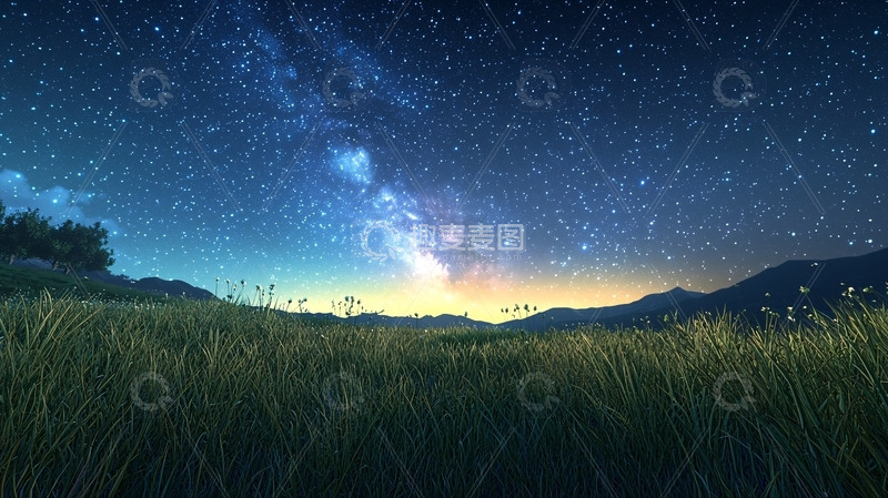 高清大图下载【趣麦麦图】星空下的草原