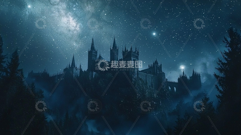 高清大图下载【趣麦麦图】星空下的哥特式城堡