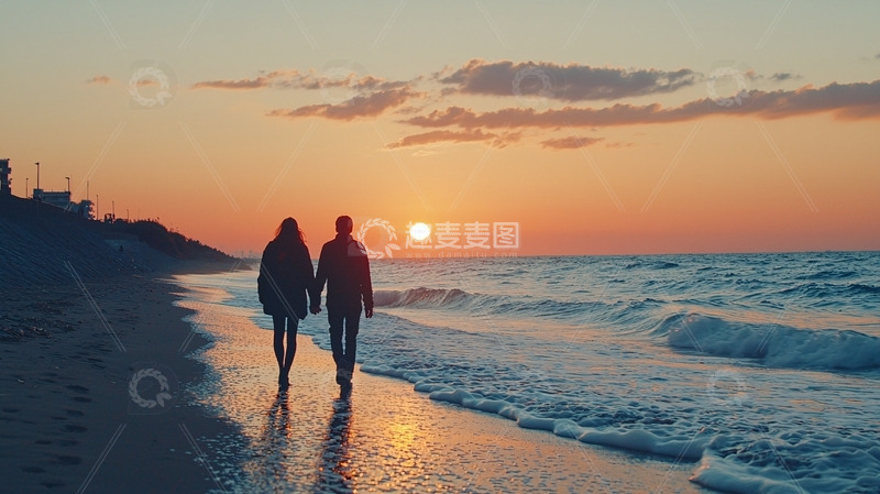 高清大图下载【趣麦麦图】情侣海边日落