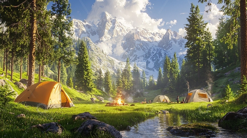 高清大图下载【趣麦麦图】山林营地风景