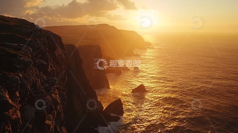 高清大图下载【趣麦麦图】日落海崖峭壁