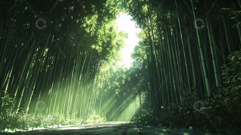 高清大图下载【趣麦麦图】光线透过竹林小路