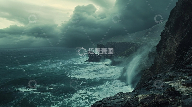 高清大图下载【趣麦麦图】暴风雨下的海边悬崖