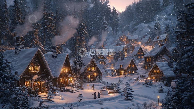 高清大图下载【趣麦麦图】雪景村庄