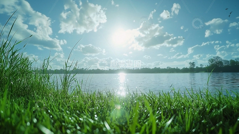 高清大图下载【趣麦麦图】阳光明媚的湖边景色