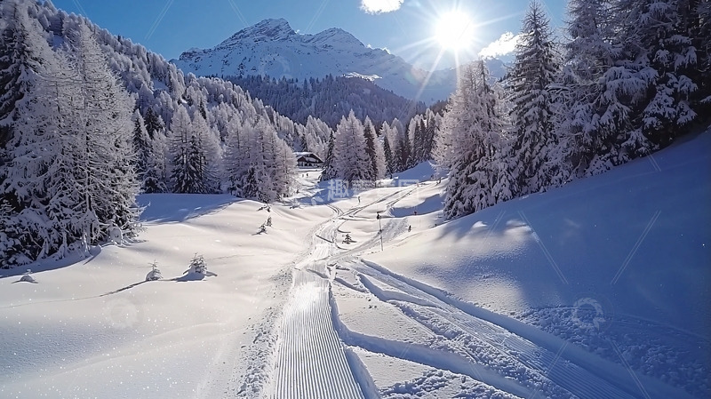 高清大图下载【趣麦麦图】雪山森林雪地景色