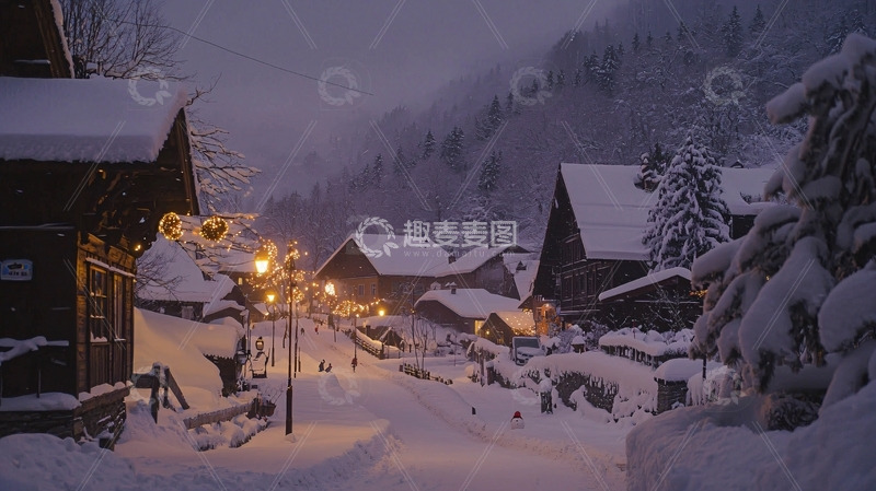高清大图下载【趣麦麦图】雪夜小镇