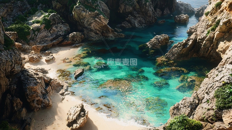 高清大图下载【趣麦麦图】碧海蓝天礁石海滩