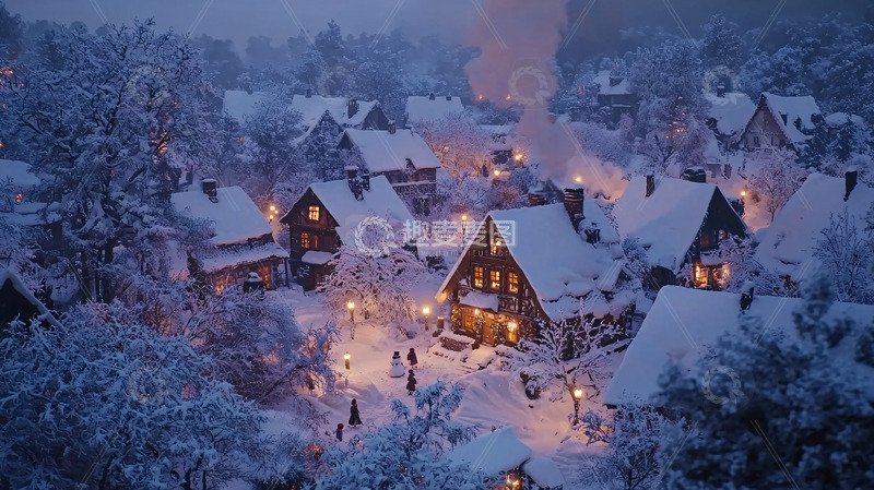 高清大图下载【趣麦麦图】雪夜小镇