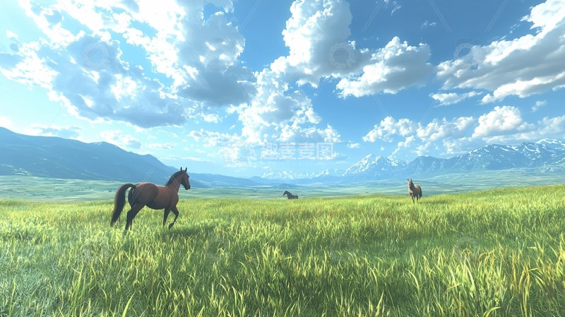 高清大图下载【趣麦麦图】草原上的马