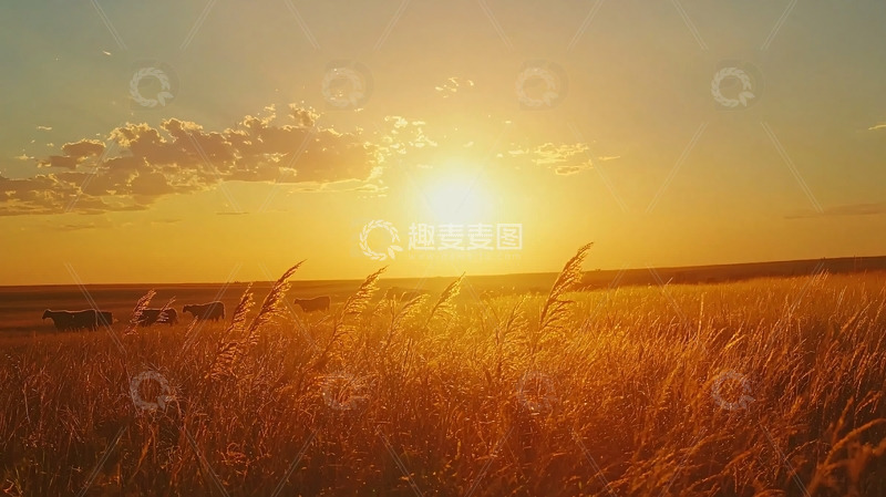 高清大图下载【趣麦麦图】金色麦田日落