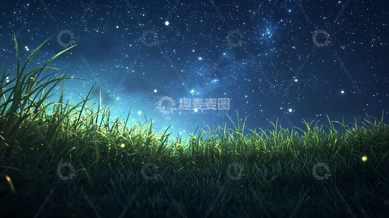 高清大图下载【趣麦麦图】星空下的萤火虫草地