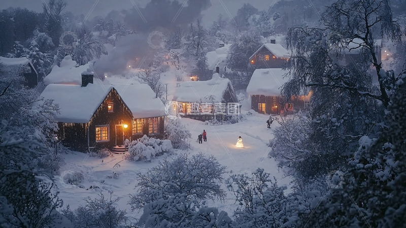 高清大图下载【趣麦麦图】雪夜村庄
