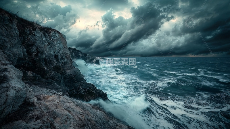 高清大图下载【趣麦麦图】暴风雨来临前的海边