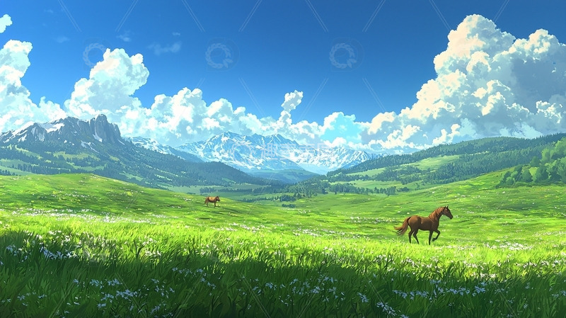 高清大图下载【趣麦麦图】阳光下的草原骏马
