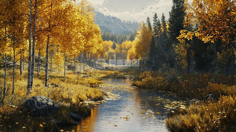 高清大图下载【趣麦麦图】秋日山谷溪流