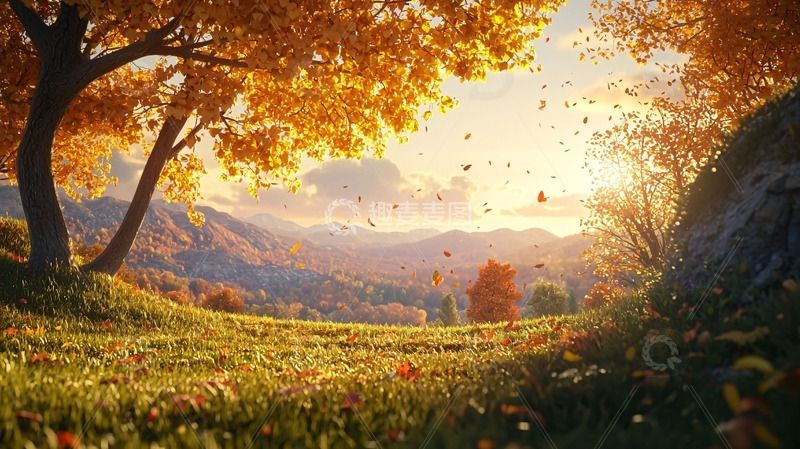 高清大图下载【趣麦麦图】秋日暖阳下的落叶山谷