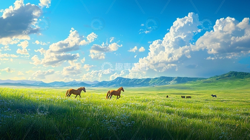 高清大图下载【趣麦麦图】草原上的两匹马