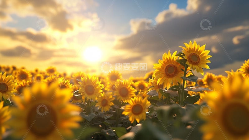 高清大图下载【趣麦麦图】向日葵花田日落