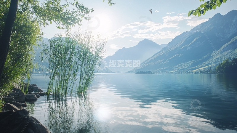 高清大图下载【趣麦麦图】清晨湖边垂柳