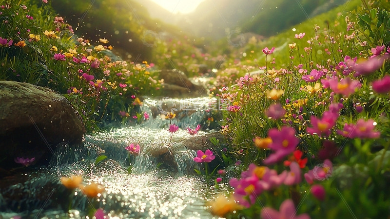 高清大图下载【趣麦麦图】阳光洒在山间溪流