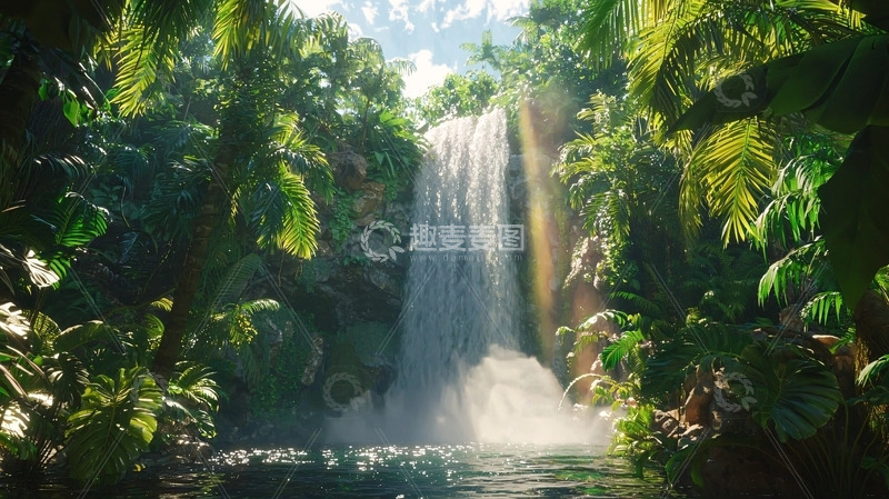 高清大图下载【趣麦麦图】热带雨林瀑布